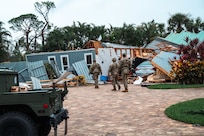 Florida and South Carolina National Guard Soldiers search for residents in need of assistance near Stuart, Florida, Oct. 10, 2024. The area was decimated by tornadoes spawned by Hurricane Milton as the storm progressed across the state.