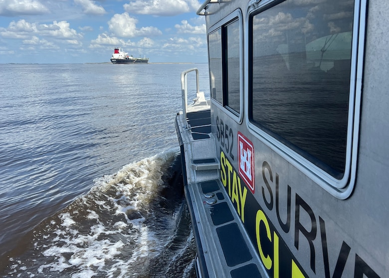 The U.S. Army Corps of Engineers Hydrographic Survey Boat teams from the Jacksonville District escorts the Golden State into the Tampa Harbor.  The U.S. Army Corps of Engineers Hydrographic Survey Boat teams surveyed the Tampa Harbor and Gulf Intracoastal Waterway which assisted the Coast Guard with quickly restoring navigation channels in the aftermath of Hurricane Milton to facilitate the arrival of commercial fuel and shipping vessels in the Tampa Harbor.
