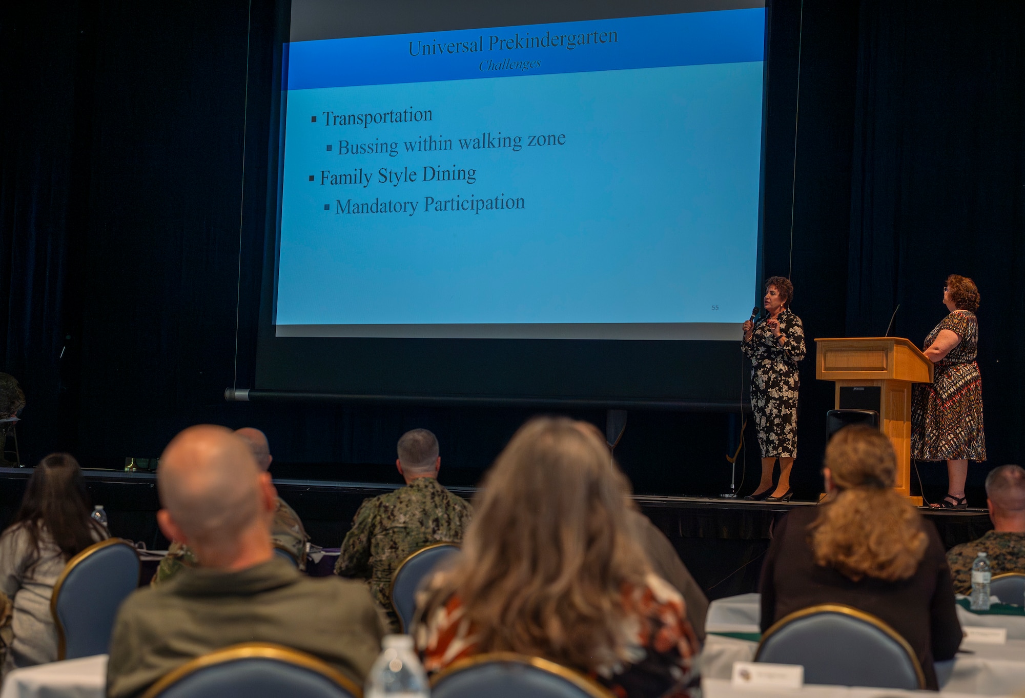 Lois Rapp, Department of Defense Education Activity director for student excellence, speaks during a combined commanders conference at Yokota Air Base, Japan, Oct. 7, 2024. The conference provided a streamlined environment to relay critical information and updates to leaders across the command. (U.S. Air Force photo by Senior Airman Samantha White)