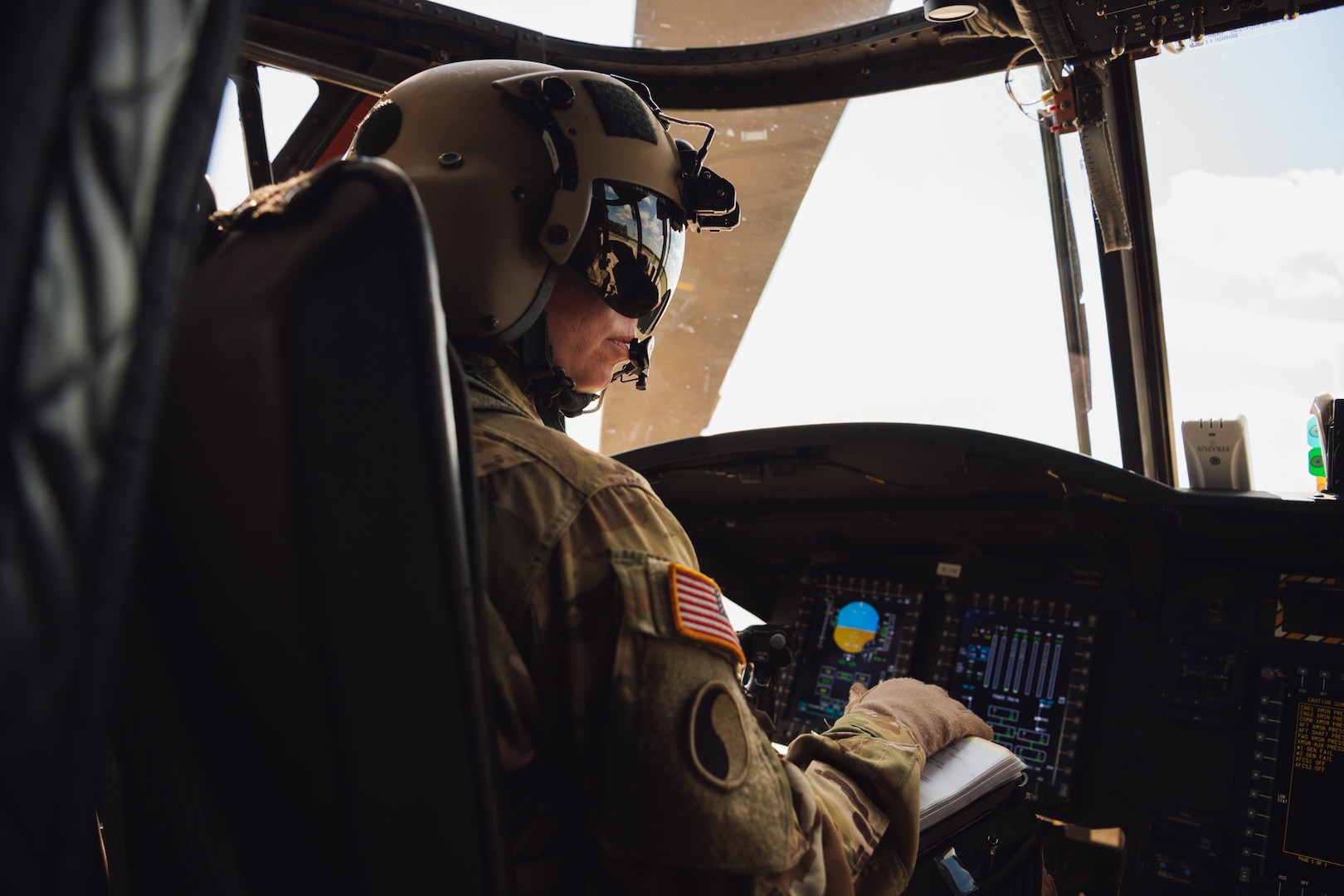 Florida Army National Guard Soldiers prepare for a flight during Hurricane Helene support missions at Army Aviation Support Facility 1 in Florida Sept. 29, 2024. Members of the 1-111th General Support Aviation Battalion provided aerial capabilities for an Emergency Management Assistance Compact.