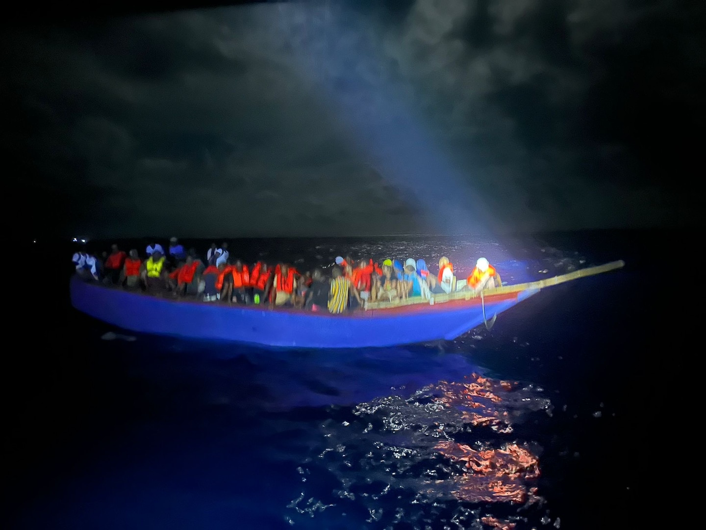 Haitian migrants aboard a vessel south of the Turks and Caicos Islands, Oct. 12, 2024. The migrants were embarked by the Coast Guard Cutter Margaret Norvell for repatriation. (Photo courtesy of Turks and Caicos Police)