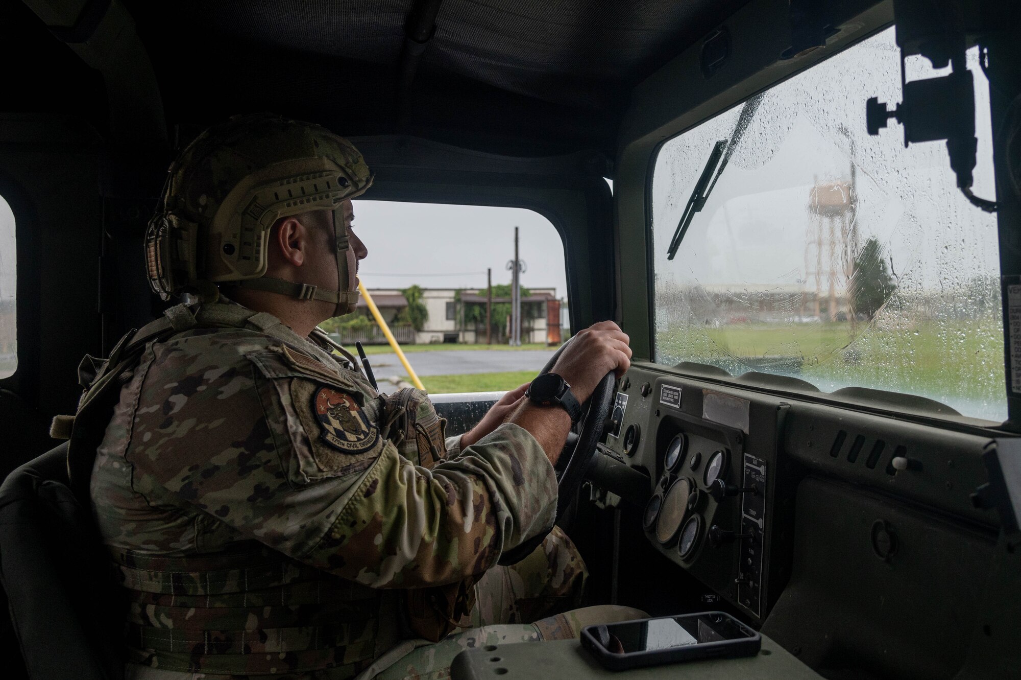 Maryland Air National Guard Tech. Sgt. Ryan Nast, emergency management specialist, 175th Civil Engineer Squadron, conducts a Humvee convoy operations training module with a team of airmen during the Region 3 Battlefield Experience Learning (R3BEL) exercise, a local training event that enhanced emergency readiness and response within a simulated deployment environment, at the 70th Regiment Regional Training Institute, Aberdeen Proving Ground - South in Edgewood, Maryland, September 25, 2024.