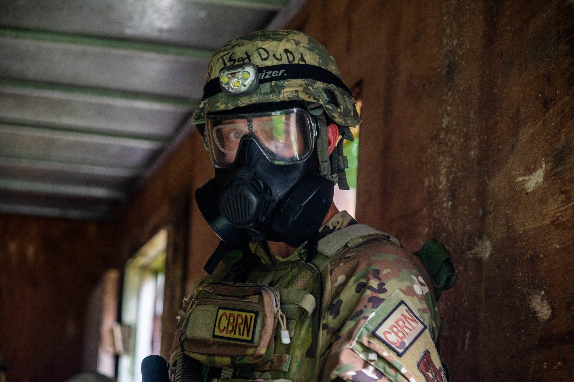 Ohio Air Force Reserve Tech. Sgt. Donald Duda, emergency management journeyman, 910th Civil Engineer Squadron, navigates simulated urban operations in the Region 3 Battlefield Experience Learning (R3BEL) exercise, a local training event that enhanced emergency readiness and response within a simulated deployment environment, at the Blum Military Reservation in Glen Arm, Maryland, September 26, 2024.