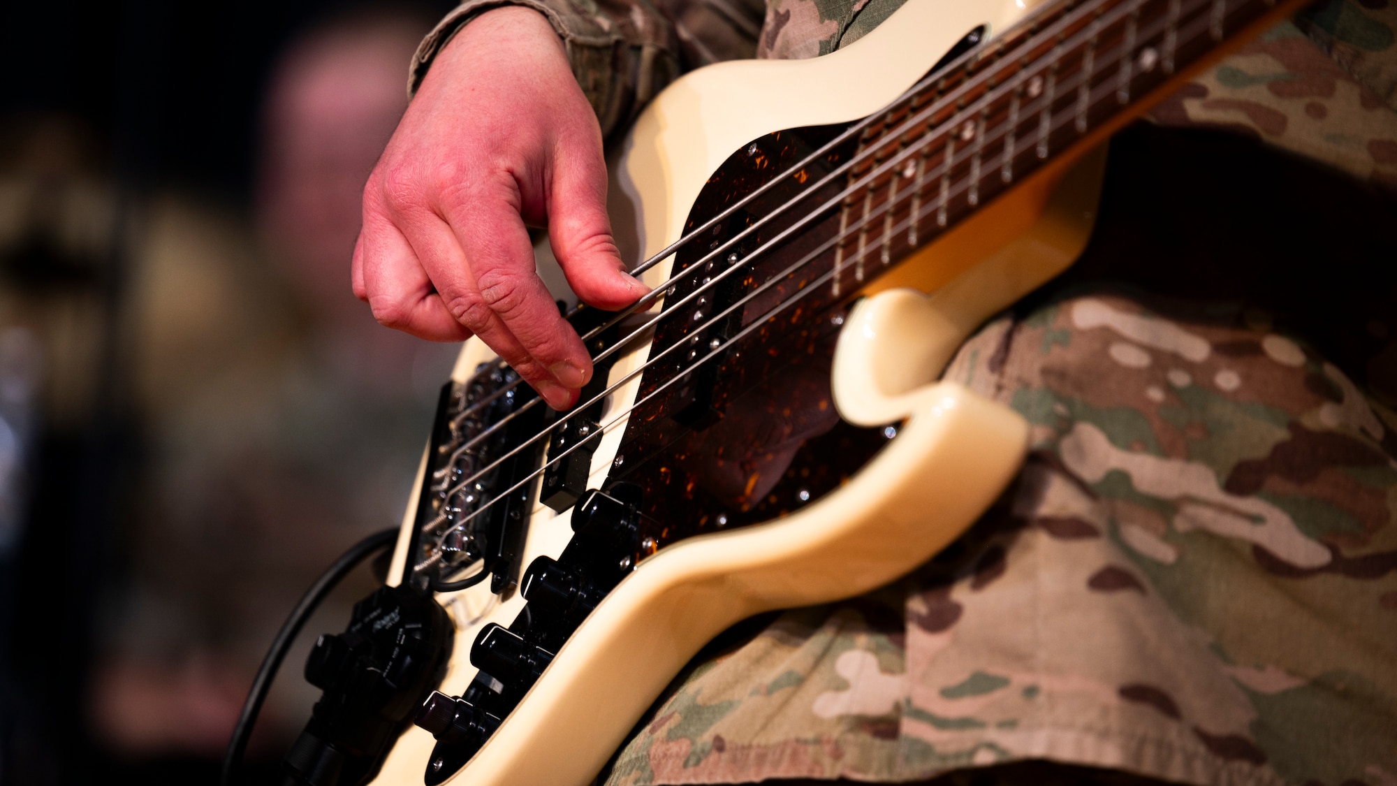 Mike Schmaus playing his bass.