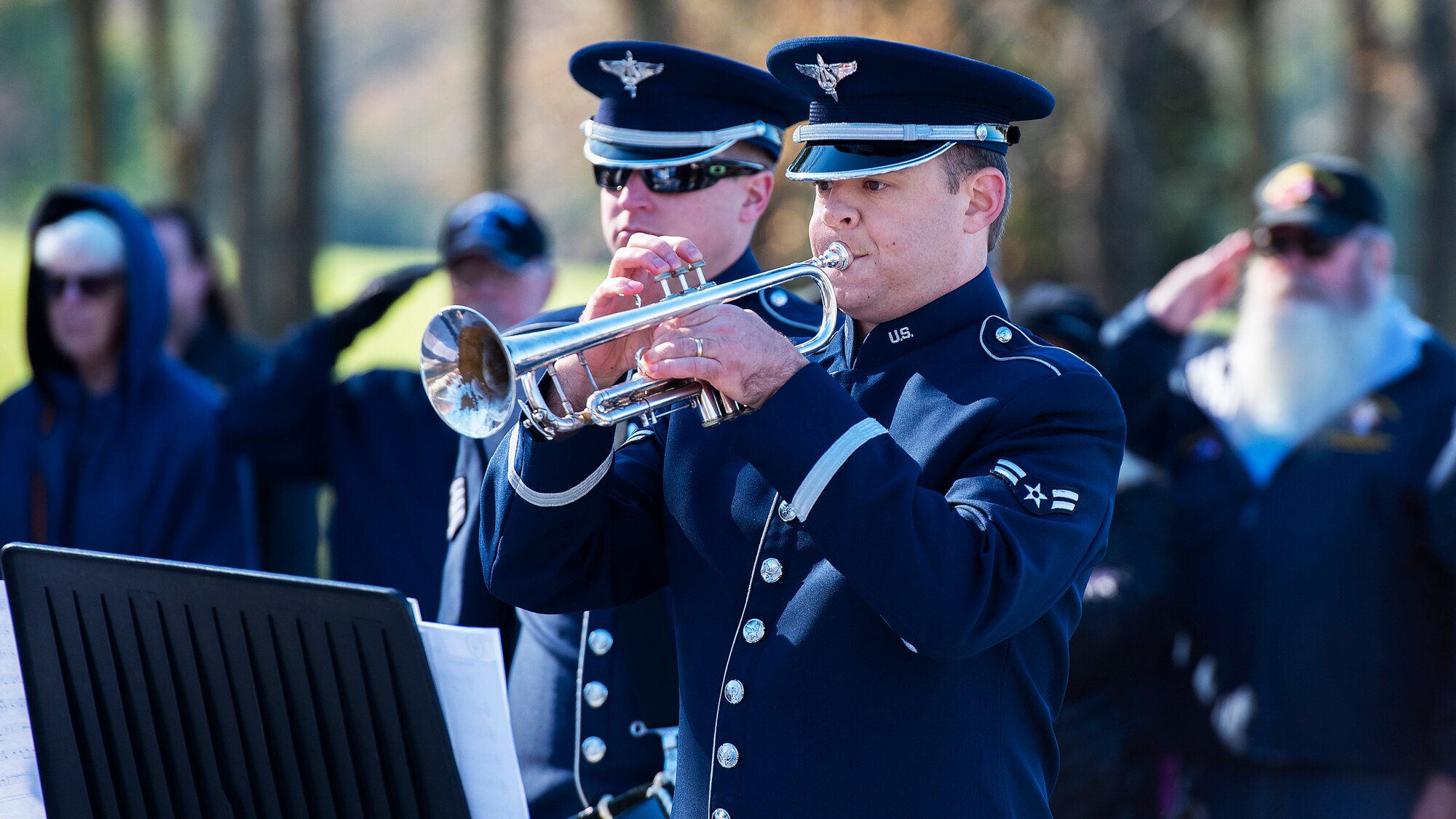 James Nufer takes a ceremonial solo with his trumpet.