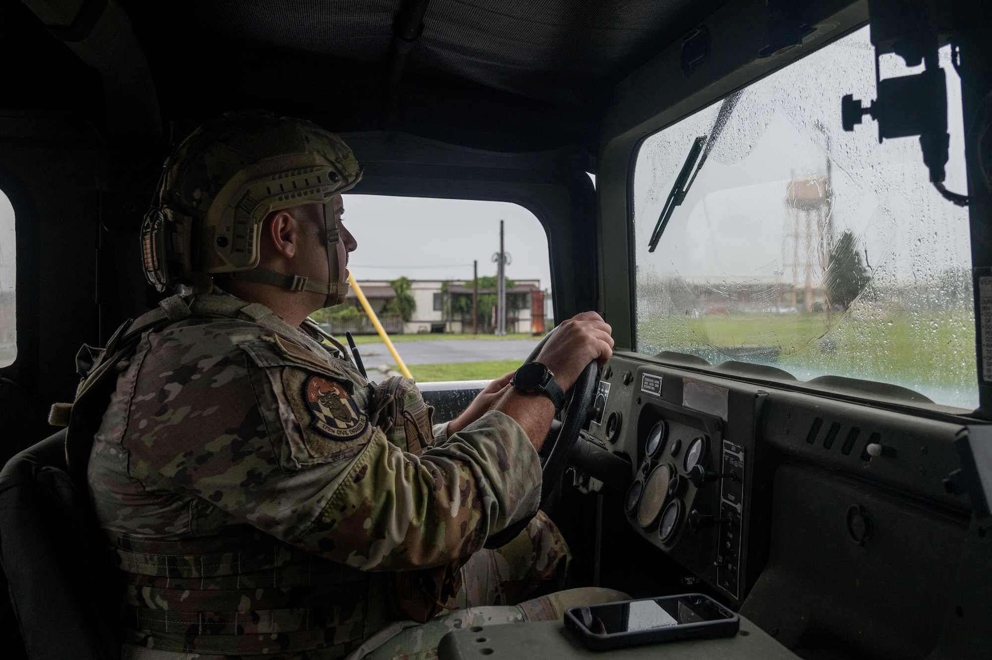 Maryland Air National Guard Tech. Sgt. Ryan Nast, emergency management specialist, 175th Civil Engineer Squadron, conducts a Humvee convoy operations training module with a team of airmen during the Region 3 Battlefield Experience Learning (R3BEL) exercise, a local training event that enhanced emergency readiness and response within a simulated deployment environment, at the 70th Regiment Regional Training Institute, Aberdeen Proving Ground - South in Edgewood, Maryland, September 25, 2024.