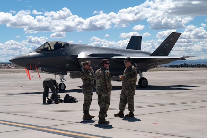 Pilots engage in independent pilot off-station procedures (IPOP) at Nellis AFB
