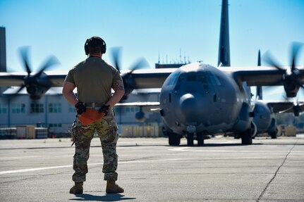 U.S. Air Force Airmen with the 129th Rescue Wing, California Air National Guard, mobilize for an overwater rescue operation at Moffett Air National Guard Base, Calif., Oct. 9, 2024.