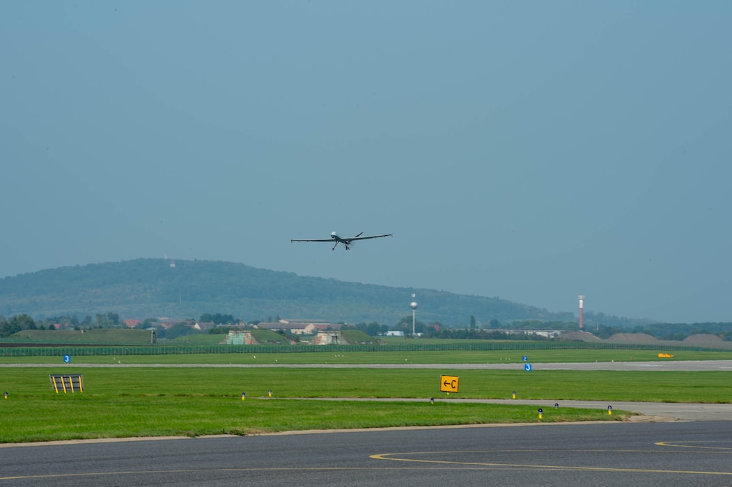 A U.S. Air Force MQ-9 Reaper takes off from Čáslav Air Base, Czech Republic, Sept. 17, 2024.