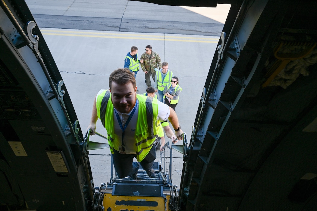 The 68th Airlift Squadron aircrew “Reach 2010” landed their C-5M Super Galaxy for a transportation mission at the Leoš Janáček Airport in Ostrava, Czech Republic, and offered a tour of the C-5, Sept. 21, 2024.