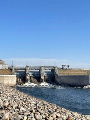 The Baldhill Dam releases water.