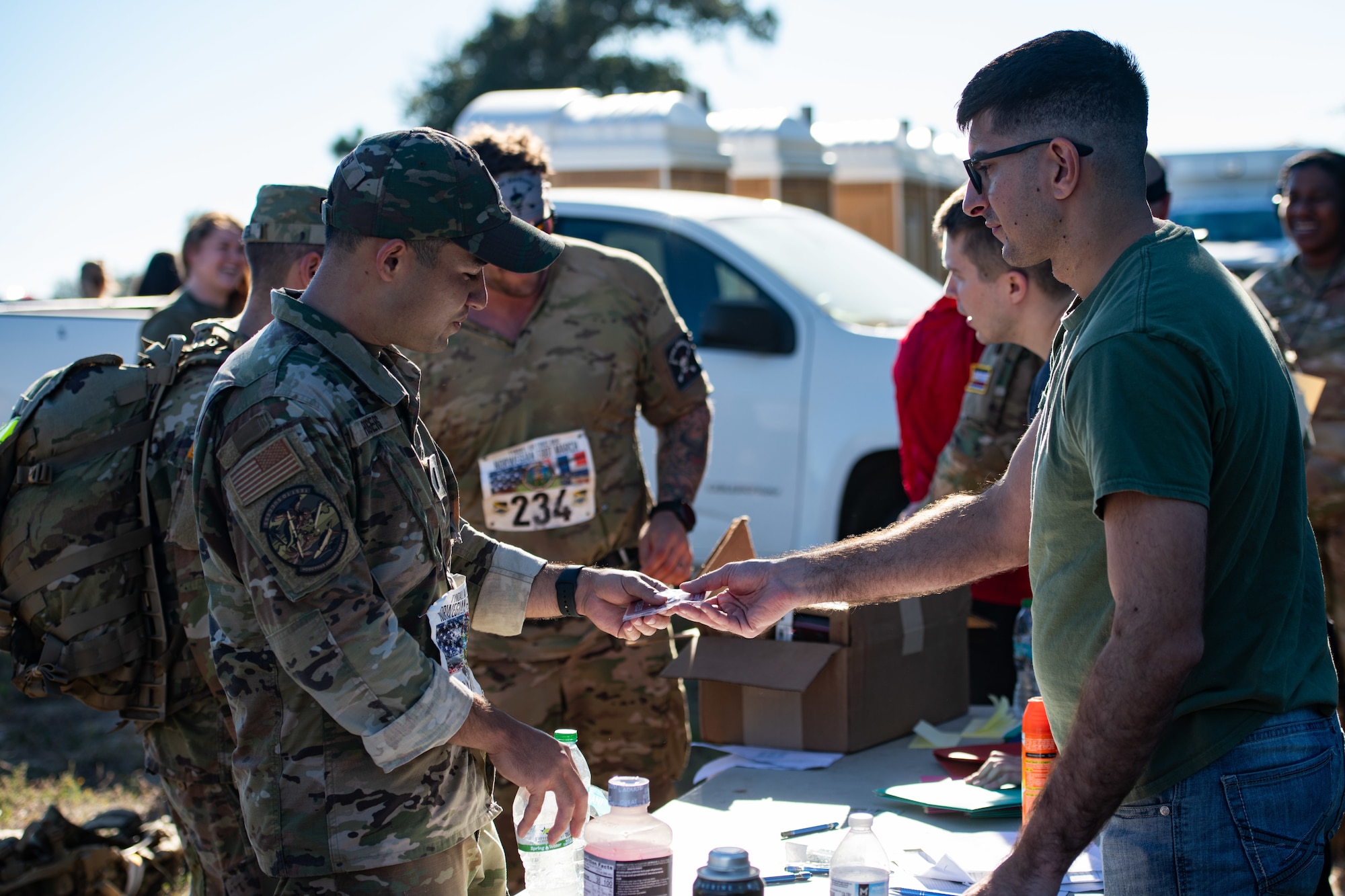 Airman receives a Norwegian Armed Forces Marching Badge.