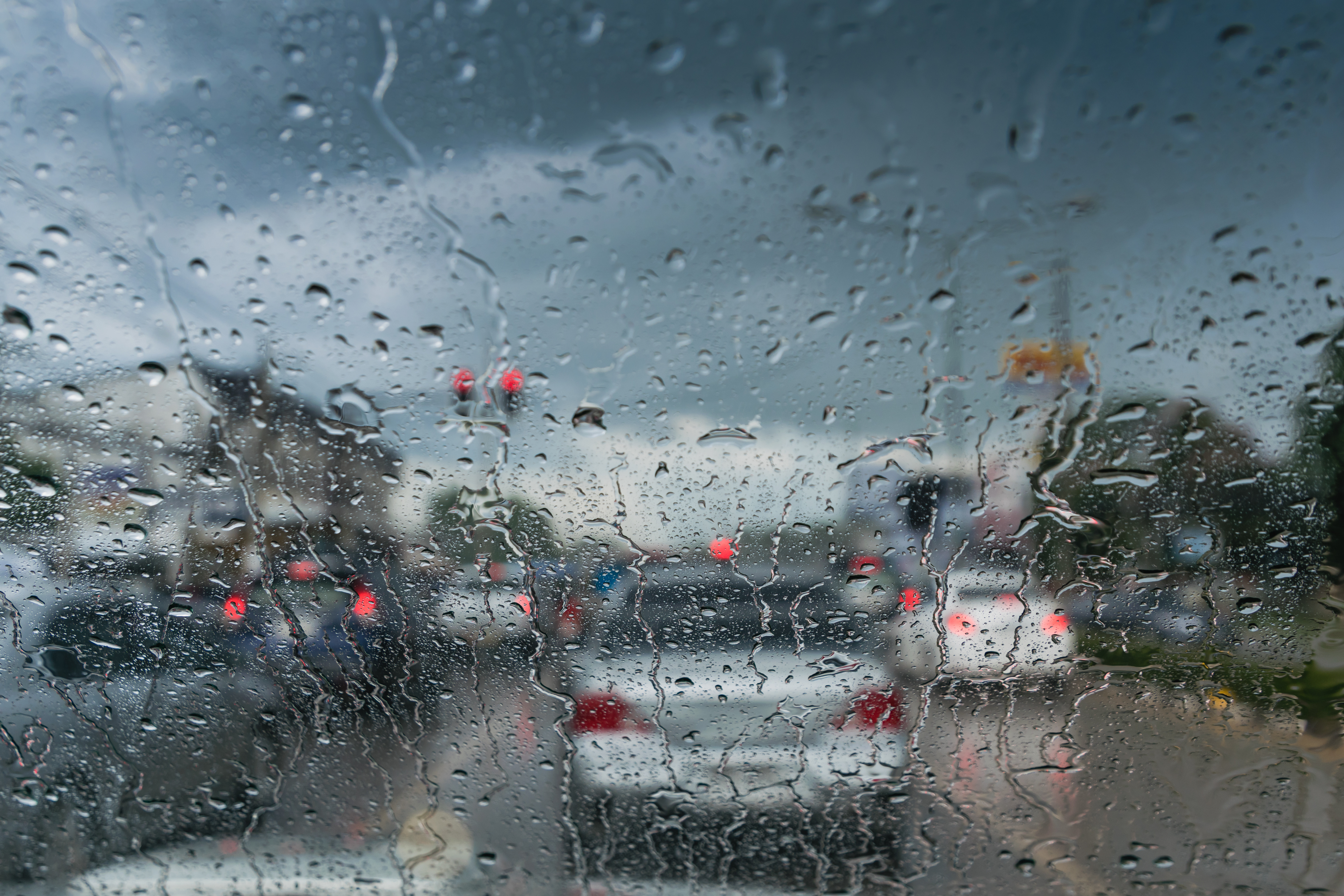 Rain falling on windshield