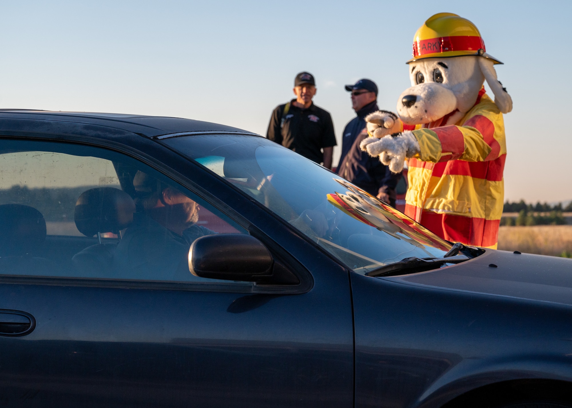 Sparky the Fire Dog greets employees and visitors at the U.S. Air Force Academy, Colorado on October 9th 2024.