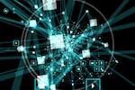 Squares and symbology spin out of circles and connected nodes.