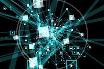 Squares and symbology spin out of circles and connected nodes.