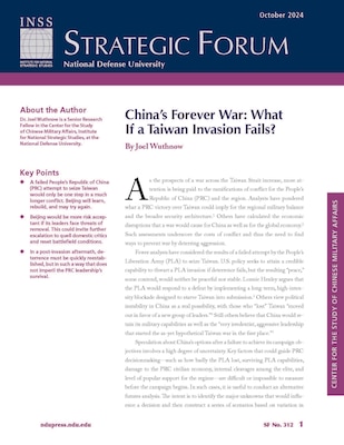 Cover of Strategic Forum 312: China's Forever War: What If a Taiwan Invasion Fails?