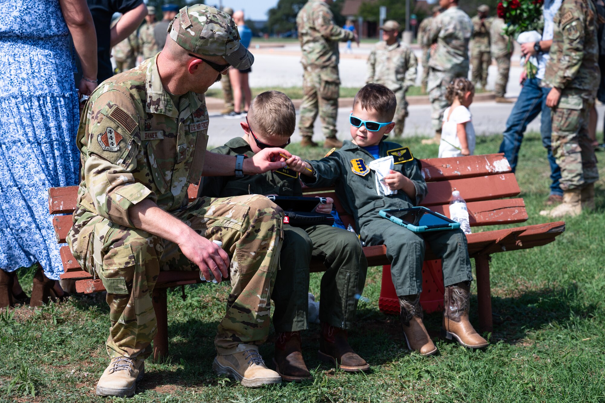 Dyess Airmen return from deployment at Dyess Air Force Base, Texas, Oct. 10, 2024. Returning personnel were greeted by their friends and families in a welcome home celebration. (U.S. Air Force photo by Airman 1st Class Jade M. Caldwell)