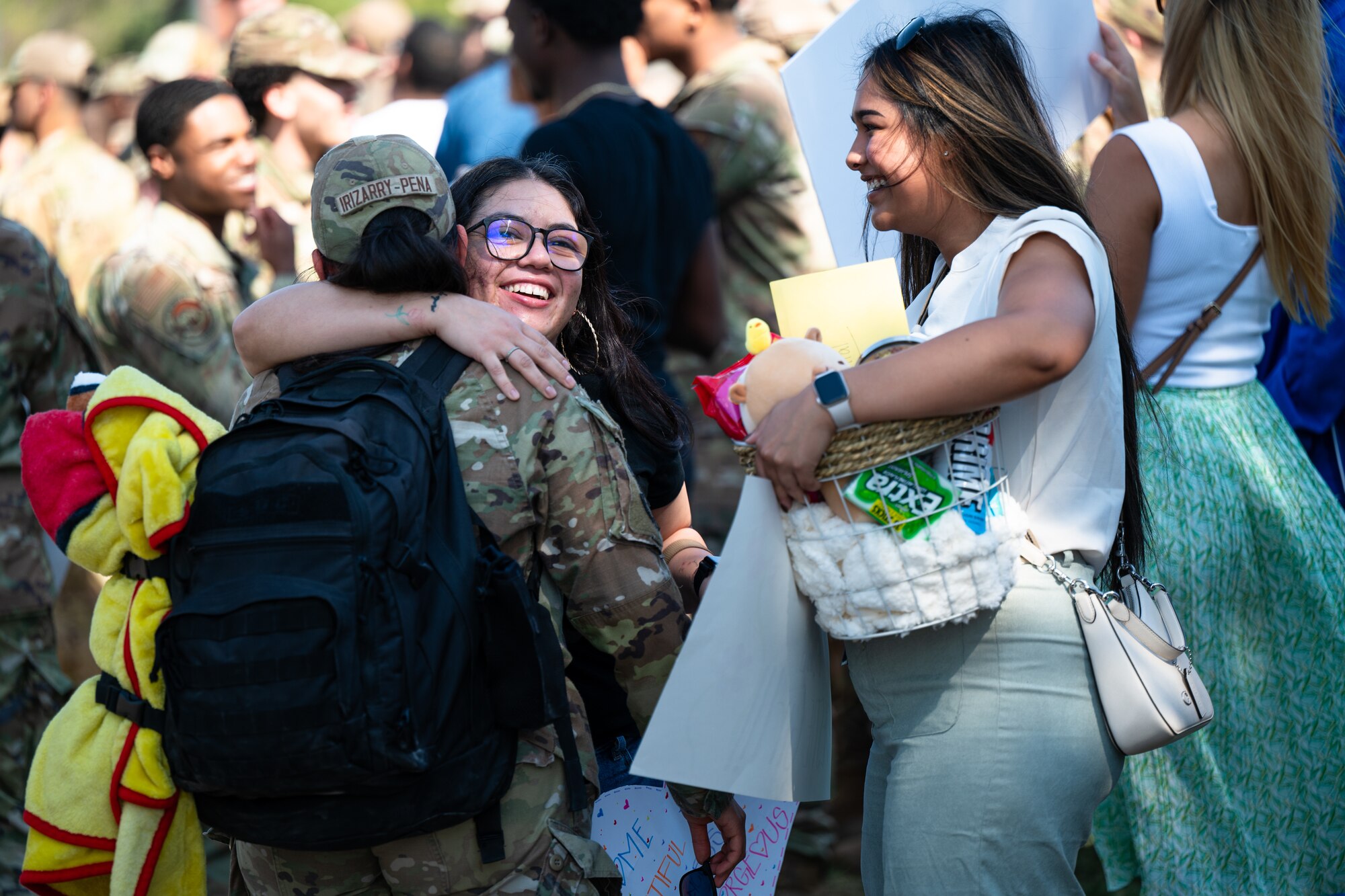 Dyess Airmen return from deployment at Dyess Air Force Base, Texas, Oct. 10, 2024. The 7th Bomb Wing held a welcome home celebration to recognize the Airmen returning. (U.S. Air Force photo by Airman 1st Class Jade M. Caldwell)