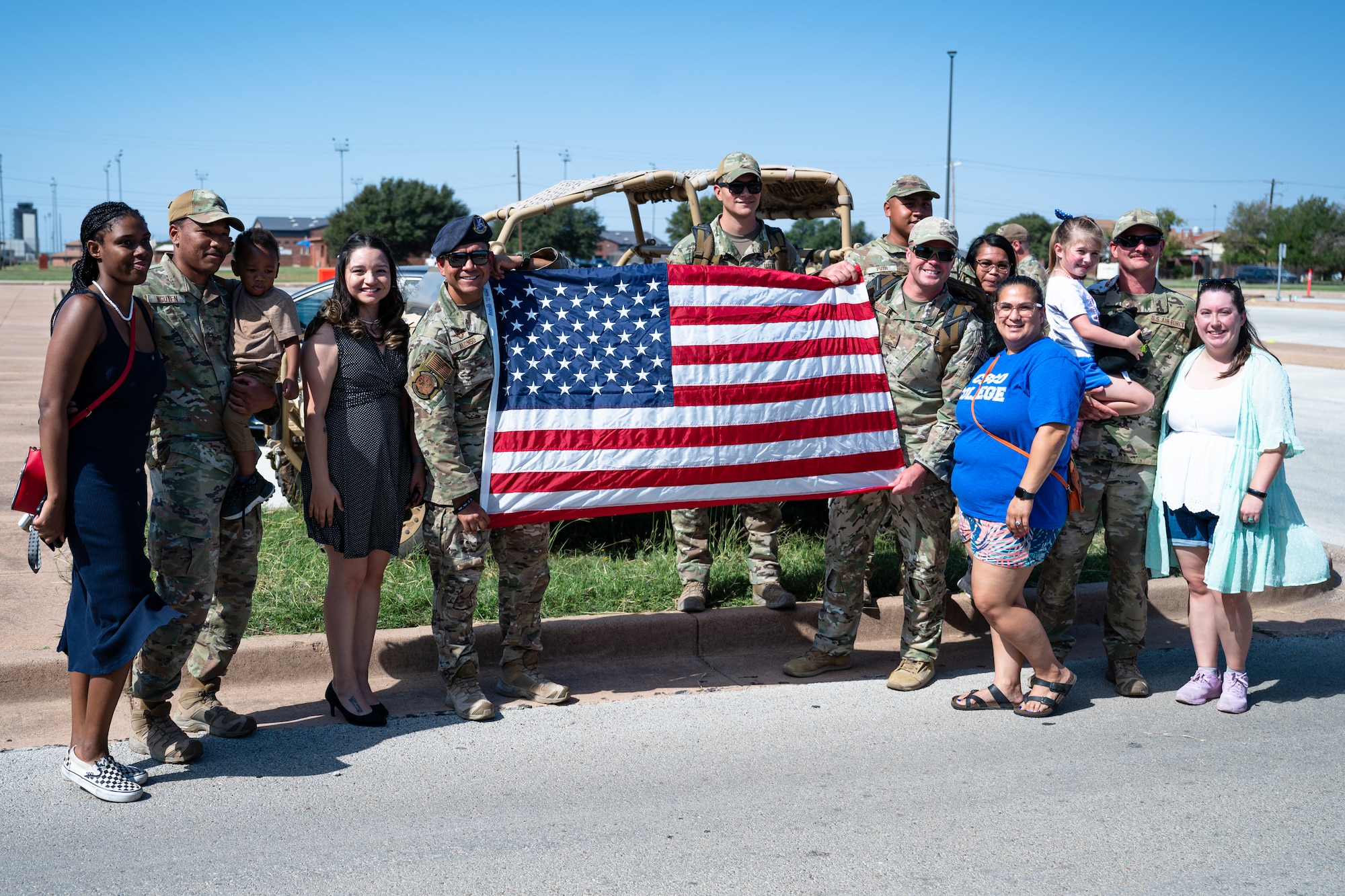 Dyess Airmen and families welcome home deployed personnel at Dyess Air Force Base, Texas, Oct. 10, 2024. Family members and friends came to the Base Theater for a welcome home celebration. (U.S. Air Force photo by Airman 1st Class Jade M. Caldwell)