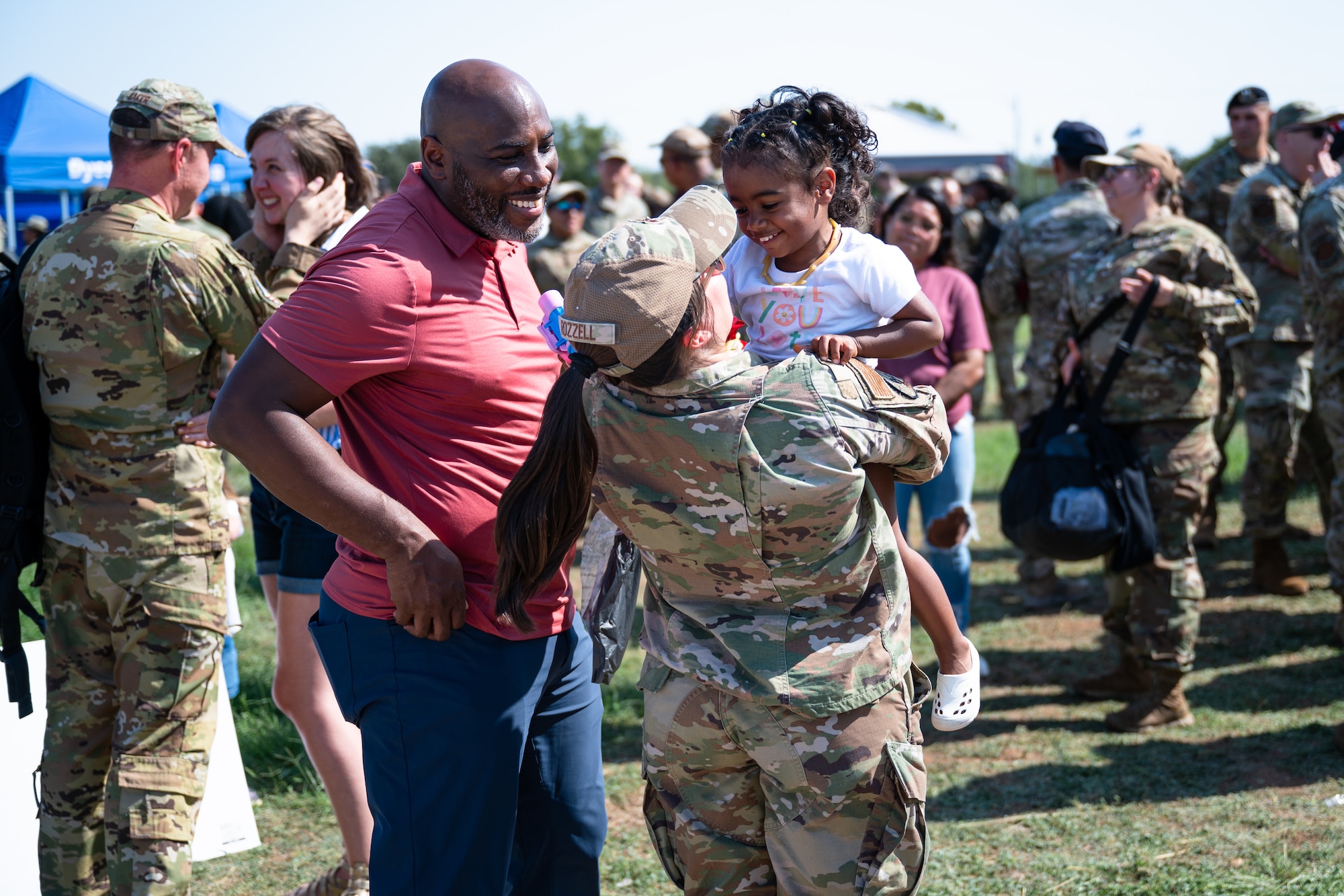 Dyess Airmen return from deployment at Dyess Air Force Base, Texas, Oct. 10, 2024. Returning personnel were greeted by their friends and families in a welcome home celebration. (U.S. Air Force photo by Airman 1st Class Jade M. Caldwell)