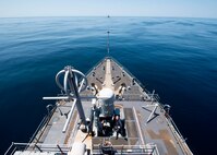 ATLANTIC OCEAN (July 28, 2019) The Harpers Ferry-class amphibious dock landing ship USS Oak Hill (LSD 51) sails behind the San Antonio-class transport dock ship USS New York (LPD 21) during a basic surface warfare exercise while participating in a Surface Warfare Advanced Tactical Training (SWATT) with other U.S. Navy warships. Warships assigned to the Bataan Amphibious Ready Group are participating in the exercise in the Atlantic Ocean, off the coast of Virginia, to maintain readiness, proficiency and lethality. (U.S. Navy photo by Mass Communication Specialist 2nd Class Brenton Poyser/Released)