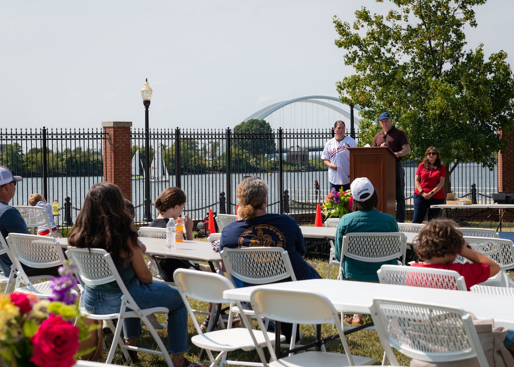 WASHINGTON (September 14, 2024) - Rear Adm. David Faehnle delivers remarks during an Ombudsmen Appreciation Event at the Washington Navy Yard. The Navy Family Ombudsman Program is a Navy-wide program established to improve mission readiness. (U.S. Navy photo by Mass Communication Specialist 1st Class Griffin Kersting)