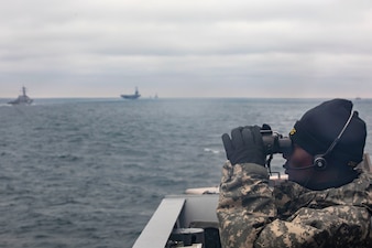 USS Gettysburg (CG 64) transits the Strait of Dover.