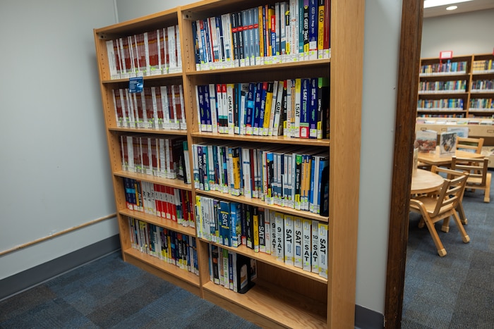 A picture of the study guide books in the Tinker Library.