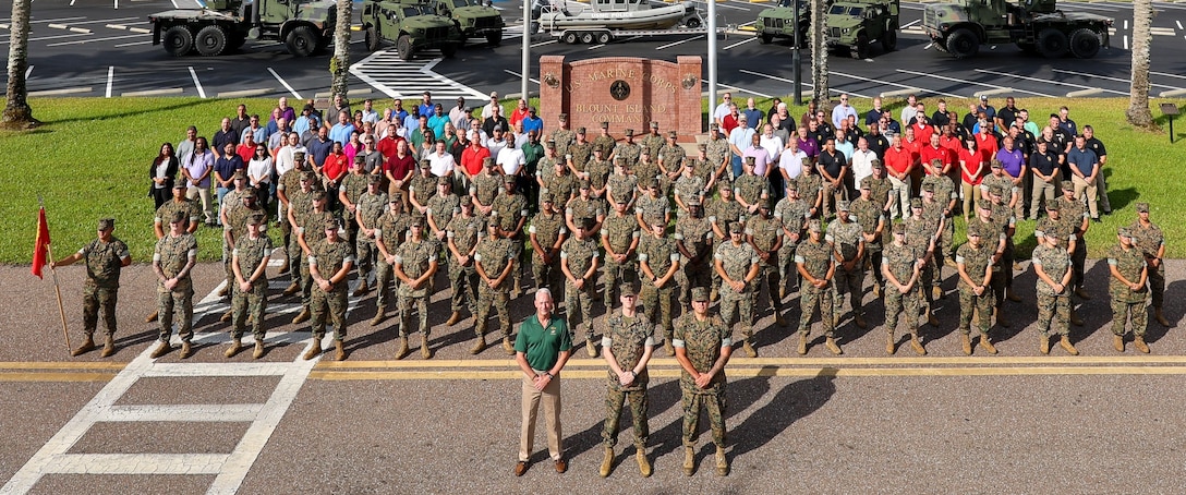 Blount Island Command personnel stand June 13 at Marine Corps Support Facility Blount Island in Florida.