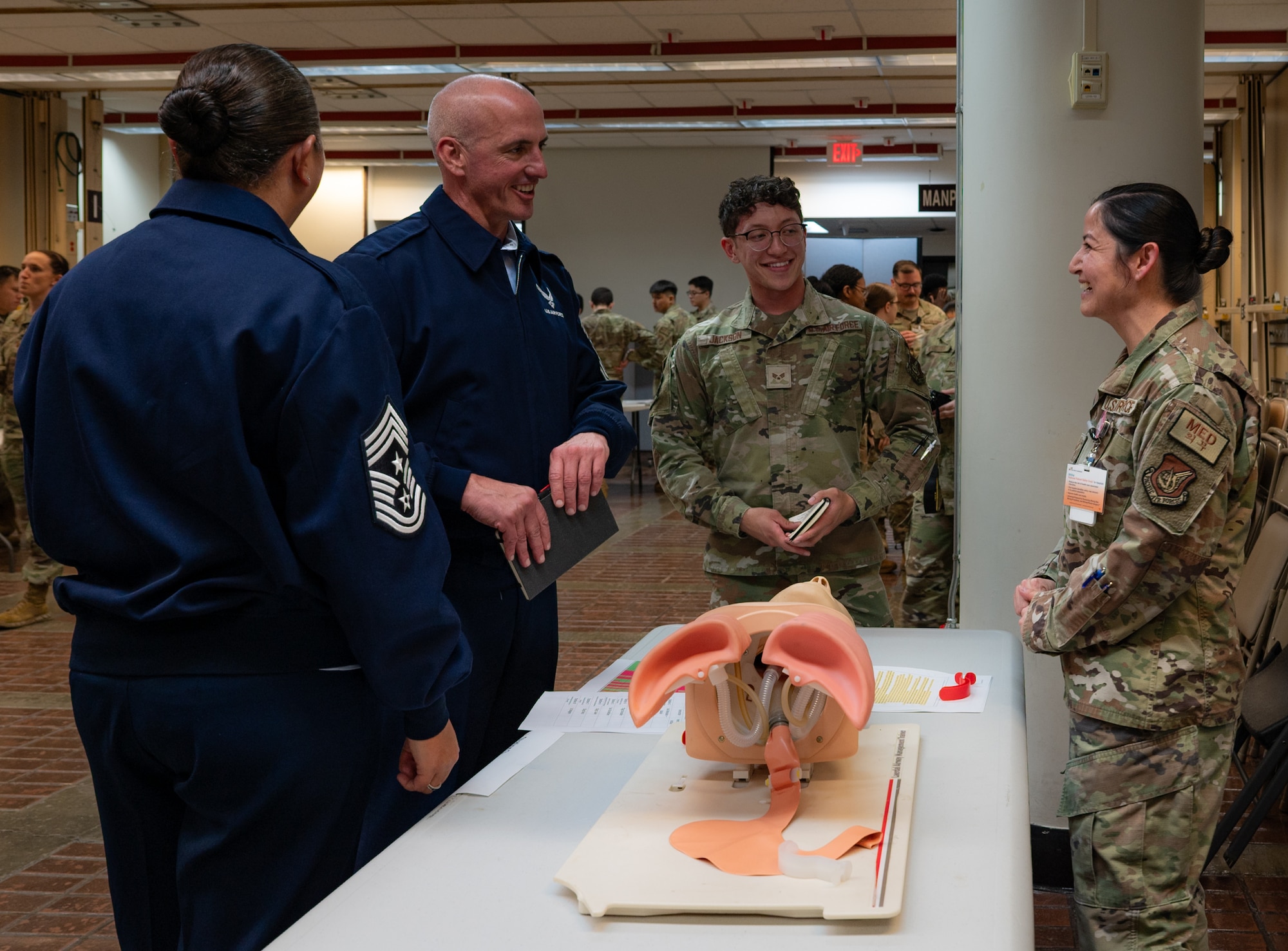 Chief Master Sgt. of the Air Force David Flosi tours the 51st Medical Group at Osan Air Base, Republic of Korea, Oct. 17, 2024. Flosi's visit aimed to gain insight into the 51st Fighter Wing’s support systems for Airmen and families, highlighting key practices that strengthen the USAF’s mission in the Indo-Pacific theater and reinforcing Osan AB’s readiness to execute its critical “Fight Tonight” mission. (U.S. Air Force photo by Senior Airman Brittany Russell)