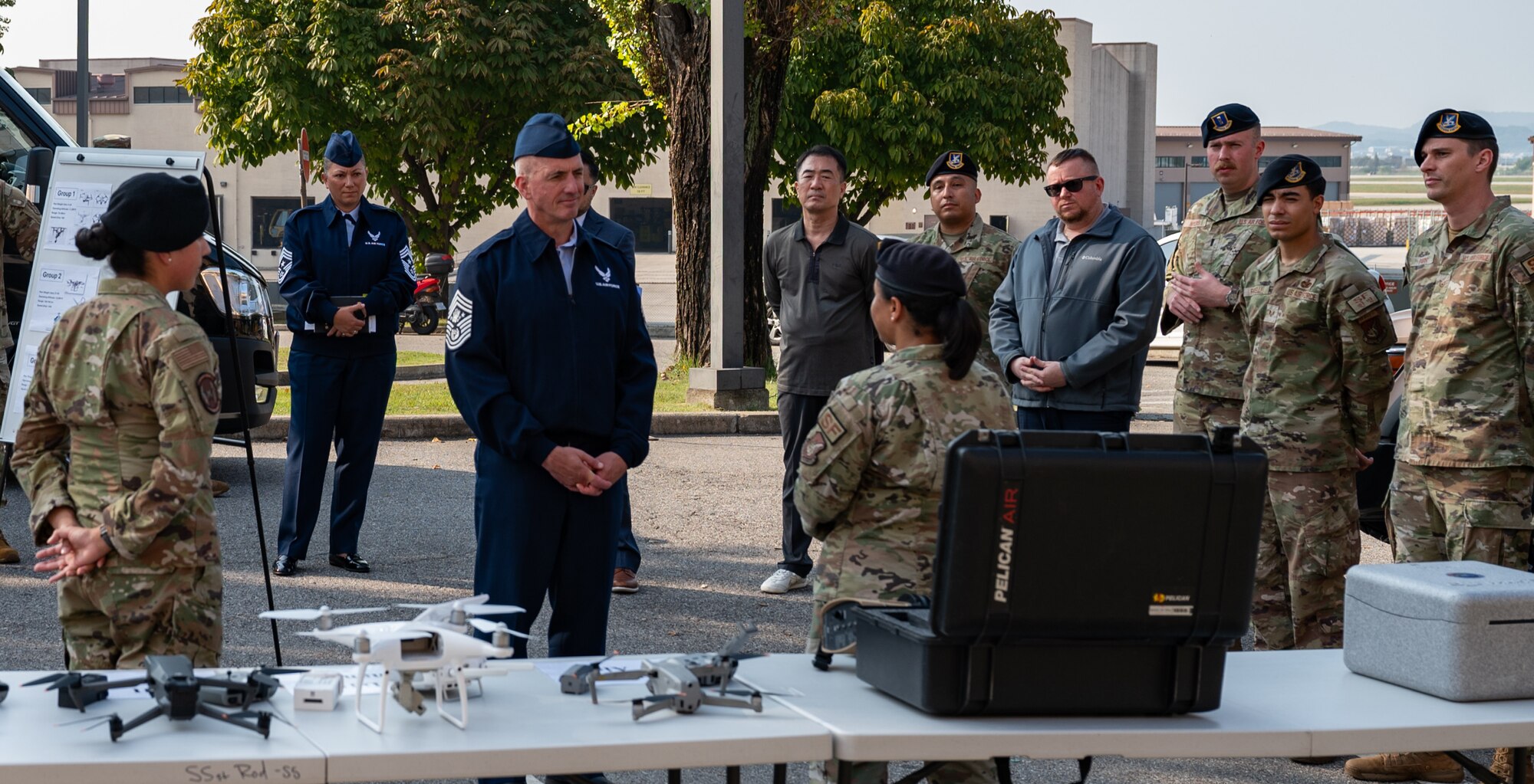 Chief Master Sgt. of the Air Force David Flosi participates in a tour at Osan Air Base, Republic of Korea, Oct. 17, 2024. Flosi visited to inspire action-oriented Airmen to engage proactively, emphasizing that awareness and collaboration are essential for driving positive advancements at the 51st Fighter Wing and throughout the USAF. (U.S. Air Force photo by Senior Airman Brittany Russell)