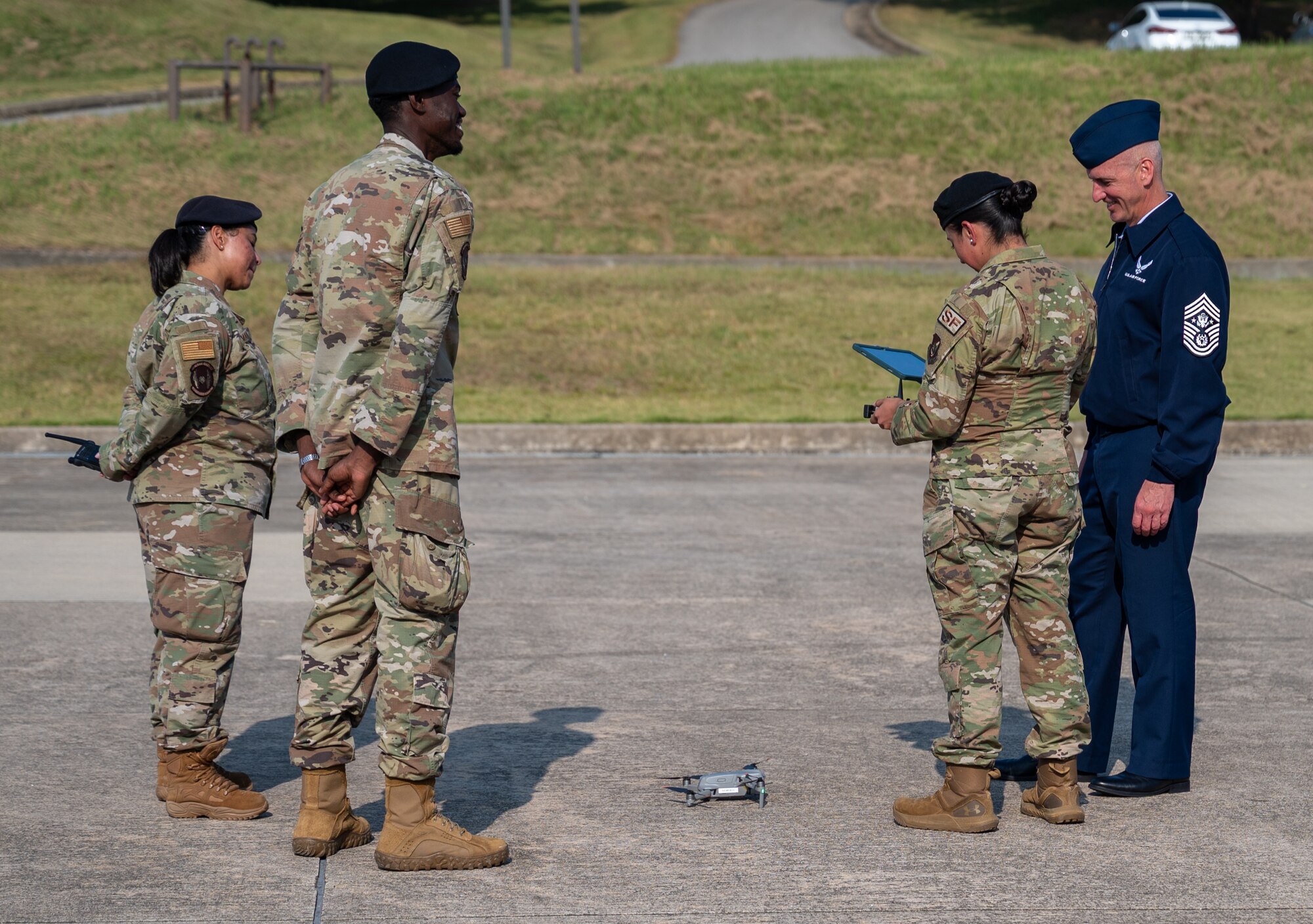 Chief Master Sgt. of the Air Force David Flosi prepares to fly a drone at Osan Air Base, Republic of Korea, Oct. 17, 2024. Flosi visited the 51st Fighter Wing to engage with Airmen, families and support facilities, promoting innovative approaches to enhancing quality of life and mission effectiveness. His visit reinforced the commitment to continuous improvement and collaboration, ensuring both operational readiness and comprehensive support for the wing's personnel and their families. (U.S. Air Force photo by Senior Airman Brittany Russell)