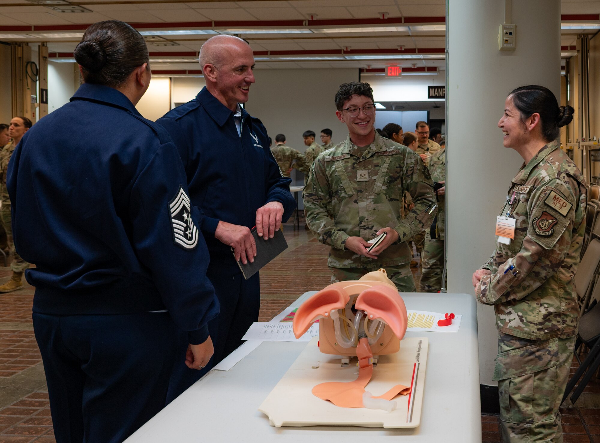 Chief Master Sgt. of the Air Force David Flosi tours the 51st Medical Group at Osan Air Base, Republic of Korea, Oct. 17, 2024. Flosi's visit aimed to gain insight into the 51st Fighter Wing’s support systems for Airmen and families, highlighting key practices that strengthen the USAF’s mission in the Indo-Pacific theater and reinforcing Osan AB’s readiness to execute its critical “Fight Tonight” mission. (U.S. Air Force photo by Senior Airman Brittany Russell)