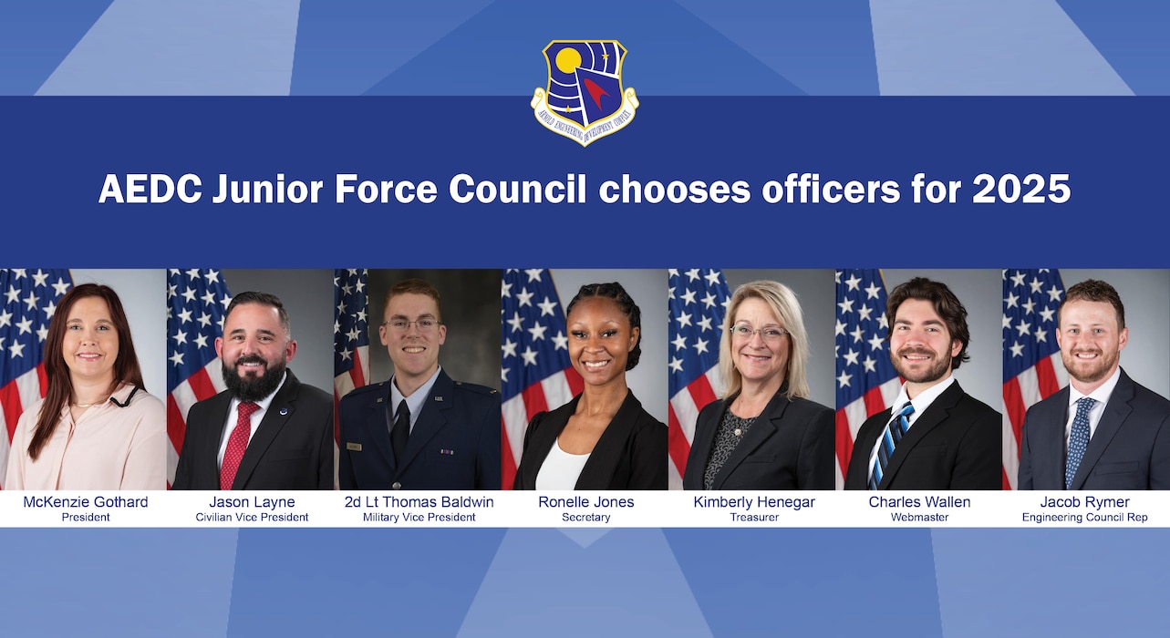 Members of the Arnold Engineering Development Complex Junior Force Council recently chose the officers who will represent the group over the course of the next year. (U.S. Air Force graphic by Brooke Brumley)