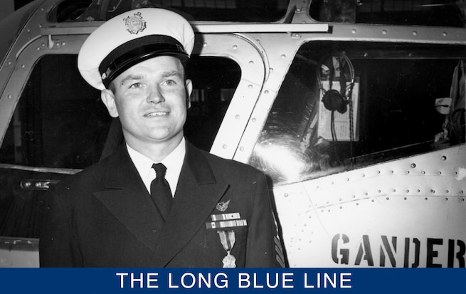 AMM1 Gus Jablonski standing with the Gander Express after receiving his Silver Medal of the Order of Leopold II from Belgium. (Courtesy of the Jablonski Family)