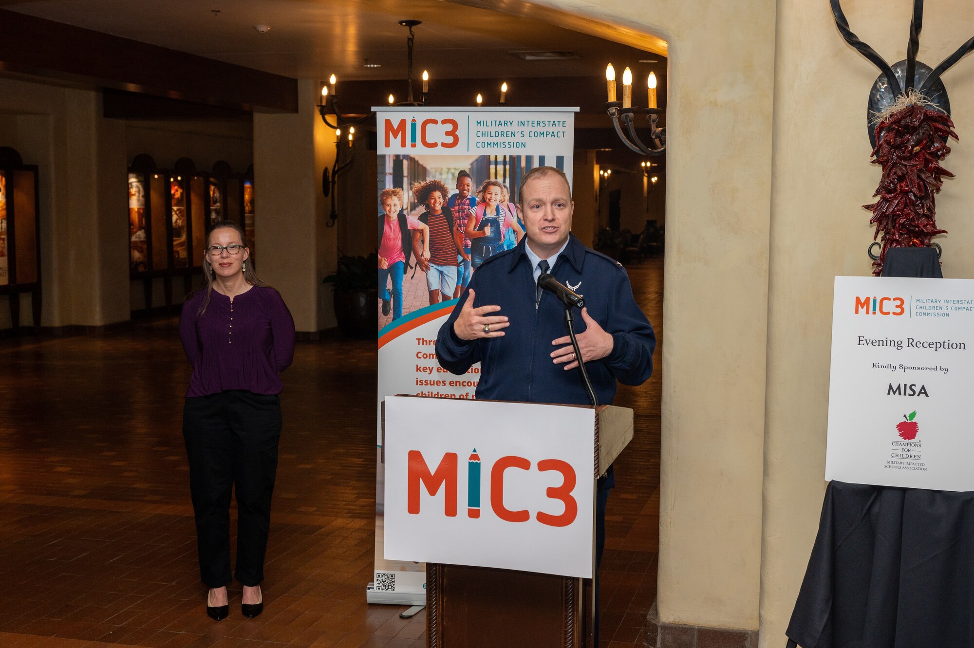 Col. Michael Power, 377th Air Base Wing and installation commander, addresses attendees at the annual Military Interstate Children's Compact Commission (MIC3) meeting on Oct. 17, in Albuquerque, N.M. The MIC3 worked to address these challenges by facilitating transitions for military-connected students between school districts. (U.S. Air Force photo by Airman 1st Class Donnell Schroeter)