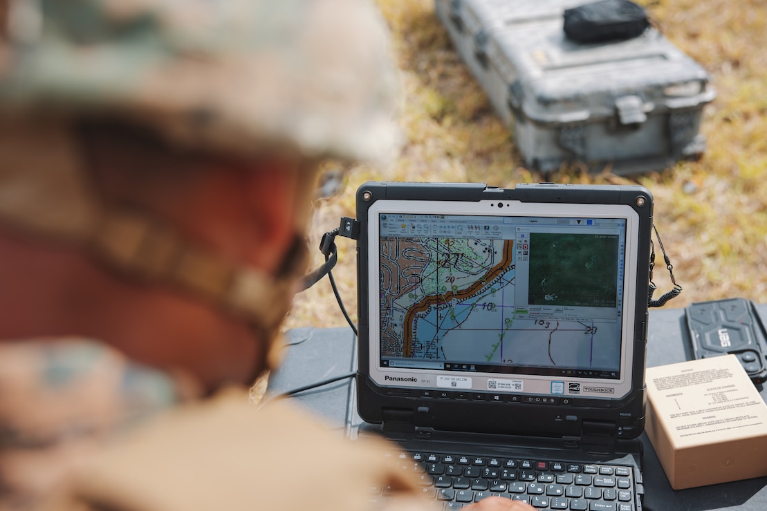 A U.S. Marine with 3d Marine Littoral Regiment, 3d Marine Division, flies an RQ20-B Puma during a small unmanned aircraft system drill on Marine Corps Base Hawaii, Oct. 16, 2024. This training enhanced the Marines’ ability to enable targeting and situational awareness by supporting reconnaissance and counter-reconnaissance missions against adversaries within the maritime domain. (U.S. Marine Corps photo by Cpl. Jonathan Beauchamp)