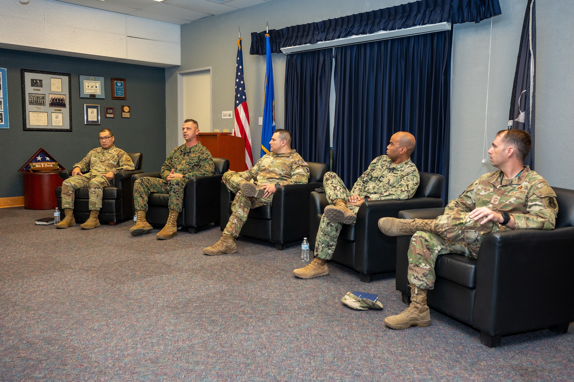 Senior Non-Commissioned Officers participate in a joint services panel at the Sam E. Parish Airman Leadership School, Oct. 18 on Kirtland Air Force Base, N.M. The panel stressed the importance of inter-service differences and adapting to different service cultures in a joint environment. (U.S. Air Force photo by Airman 1st Class Donnell Schroeter)