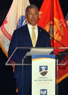 SAN ANTONIO – (Oct. 17, 2024) – Retired U.S. Army Maj. Gen. Joseph Caravalho Jr., MD, president and CEO of the Henry M. Jackson Foundation for the Advancement of Military Medicine, Inc. (HJF), welcomes guests and awardees to the 2024 Heroes of Military Medicine San Antonio Awards Program held at The Red Berry Estate. The awards program recognized exception community leaders who advance military medicine in and around the greater San Antonio area. The event brought the story of Military City USA’s unique military and civilian medical research and clinical care collaborations to national and global attention. (U.S. Navy photo by Burrell Parmer, NAMRU San Antonio Public Affairs/Released)