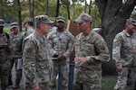 Air Force Gen. Steven Nordhaus, chief, National Guard Bureau, meets with Florida National Guard leaders and Guardsmen mobilized in Tampa, Florida, to help communities affected by Hurricane Milton Oct. 16, 2024.