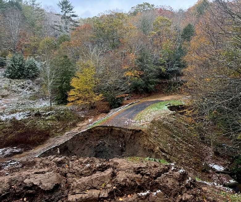A road way is washed away.