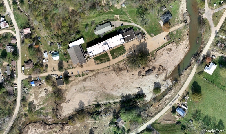 Aerial view of damaged peroperty