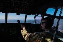 A U.S. Air Force MC-130J Combat Talon II pilot, assigned to the 15th Special Operations Squadron, flies over the United States Air Force Academy, Colorado, Oct. 5, 2024.