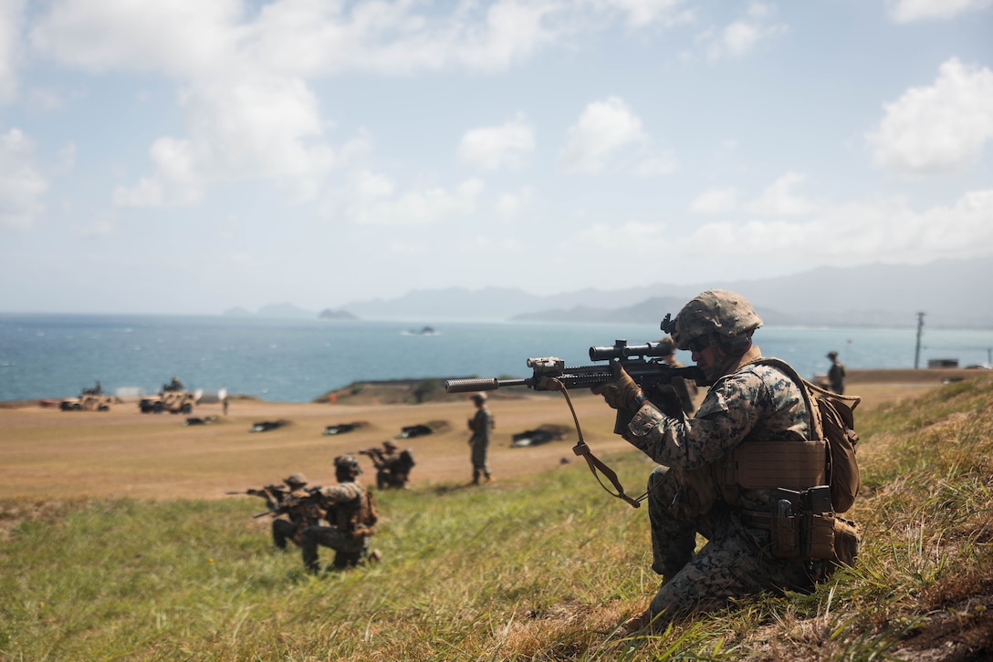 U.S. Marines with 3d Littoral Combat Team, 3d Marine Littoral Regiment, 3d Marine Division, conduct a squad attack range on Marine Corps Base Hawaii, Oct. 15, 2024.