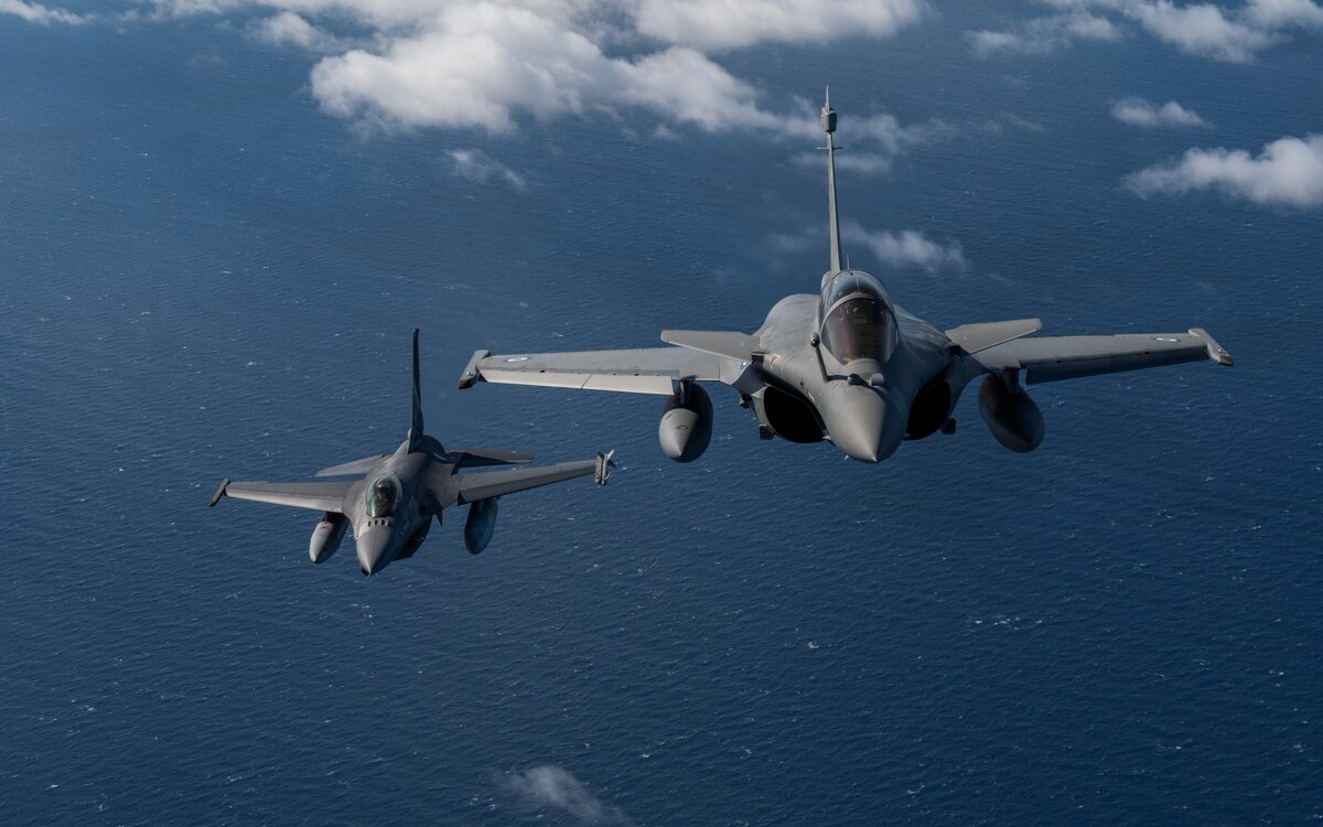 2 fighter jets fly over the Ionian Sea