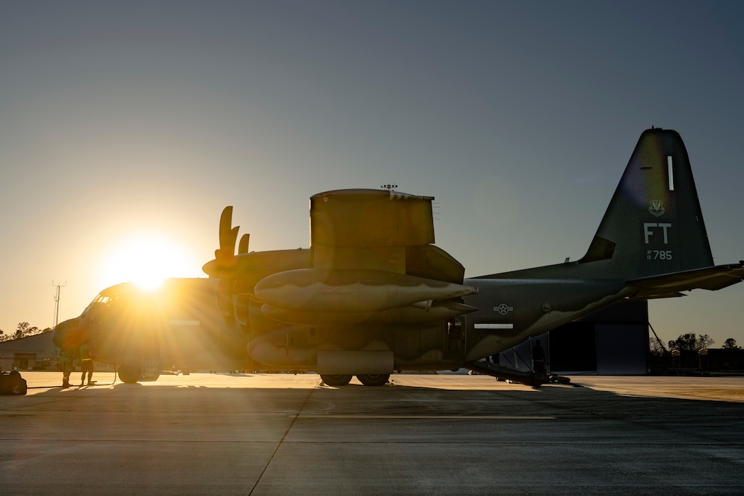 U.S. Air Force Airmen assigned to the 71st Rescue Squadron and 71st Rescue Generation Squadron conduct post-flight procedures after landing an HC-130J Combat King II