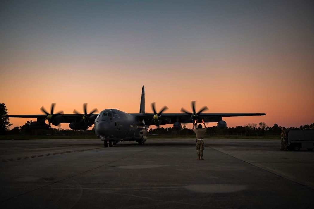 A 130 sits on the flight line