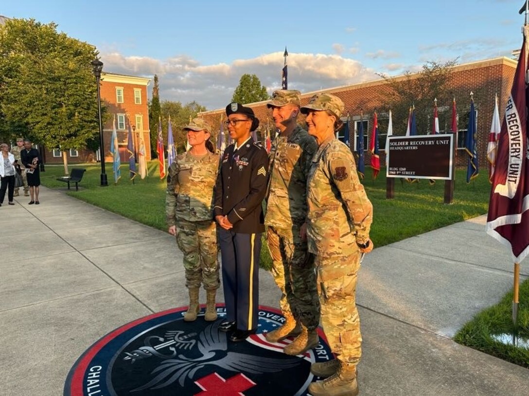 Sgt. Jada Lassiter at her Purple Heart ceremony outside the Fort Belvoir SRU