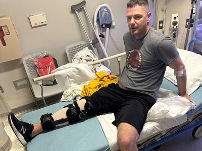Master Sgt. Corey Seeton after knee surgery